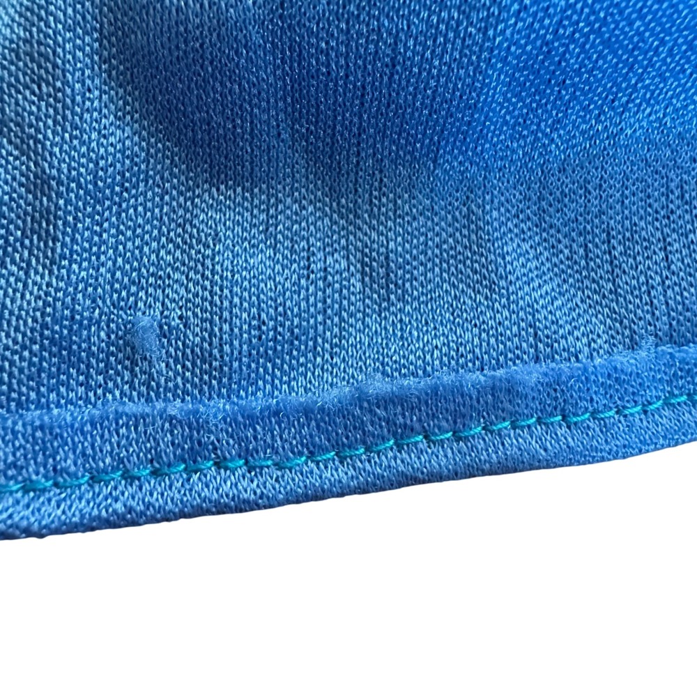 Vintage 70s Blue Mock Neck Cape Sleeve Maxi Dress Disco Gown Tie Waist Blue - Picture 13 of 14
